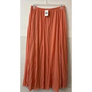 Cal Style Womens Large Coral Pink Elastic-Waist Pleated Lined Skirt NWT! A5301